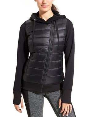 Athleta Down to Town Goose Feather Sweatshirt Jacket Sz M Black